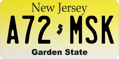NJ license plate A72MSK