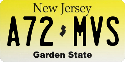 NJ license plate A72MVS
