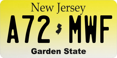 NJ license plate A72MWF