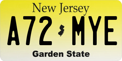 NJ license plate A72MYE