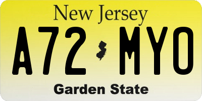 NJ license plate A72MYO