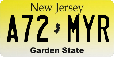 NJ license plate A72MYR