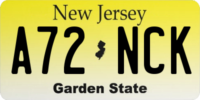 NJ license plate A72NCK