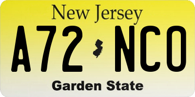 NJ license plate A72NCO