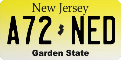 NJ license plate A72NED