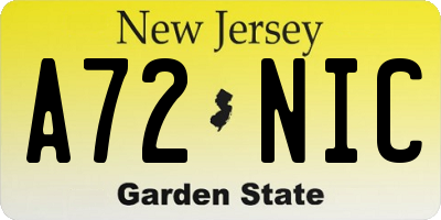 NJ license plate A72NIC