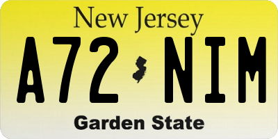 NJ license plate A72NIM
