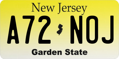 NJ license plate A72NOJ