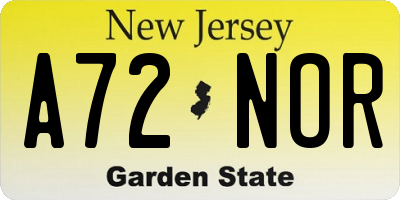 NJ license plate A72NOR