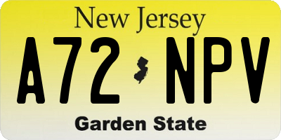 NJ license plate A72NPV