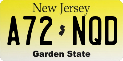 NJ license plate A72NQD