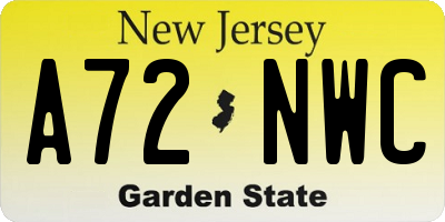 NJ license plate A72NWC