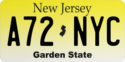 NJ license plate A72NYC