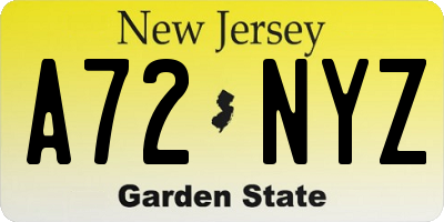 NJ license plate A72NYZ