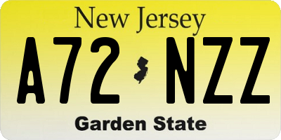 NJ license plate A72NZZ