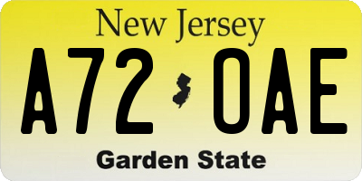 NJ license plate A72OAE