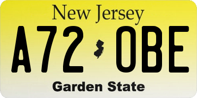 NJ license plate A72OBE