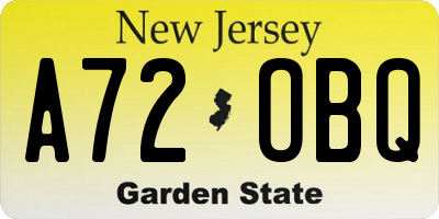 NJ license plate A72OBQ