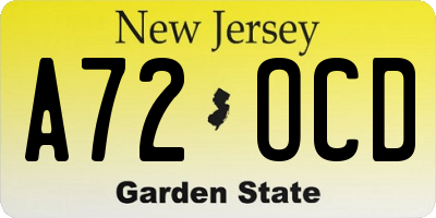 NJ license plate A72OCD