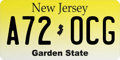 NJ license plate A72OCG
