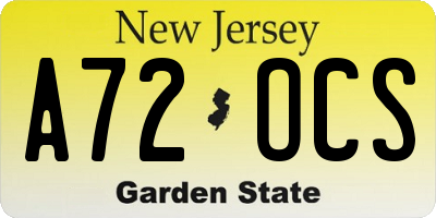 NJ license plate A72OCS