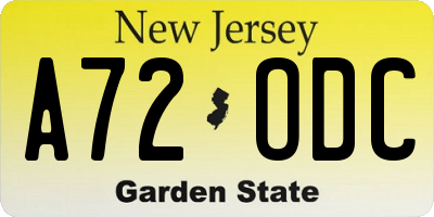 NJ license plate A72ODC
