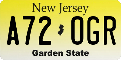 NJ license plate A72OGR