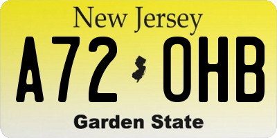 NJ license plate A72OHB