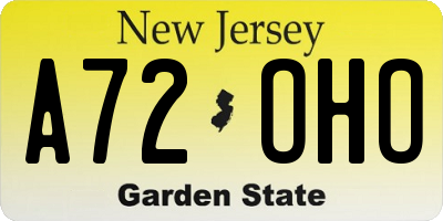 NJ license plate A72OHO