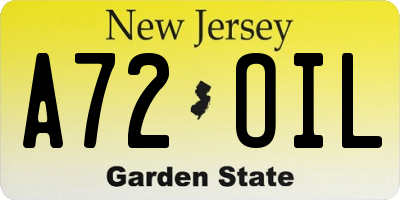 NJ license plate A72OIL