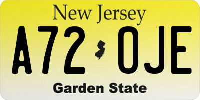 NJ license plate A72OJE