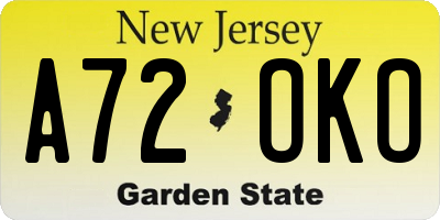 NJ license plate A72OKO