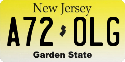 NJ license plate A72OLG