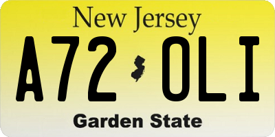 NJ license plate A72OLI