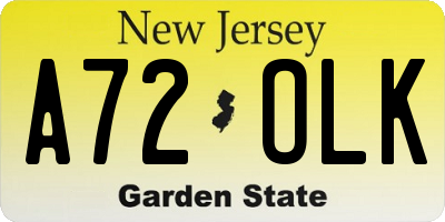 NJ license plate A72OLK