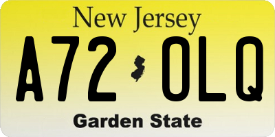 NJ license plate A72OLQ