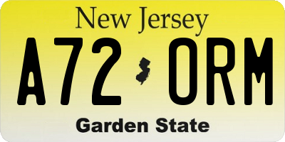 NJ license plate A72ORM