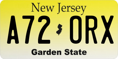 NJ license plate A72ORX