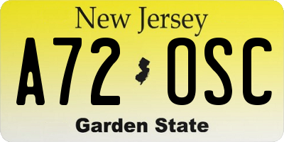 NJ license plate A72OSC