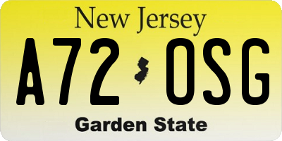 NJ license plate A72OSG