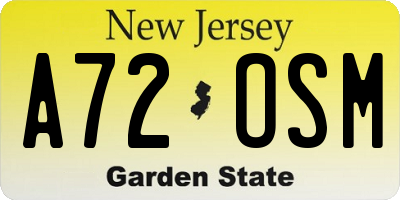 NJ license plate A72OSM