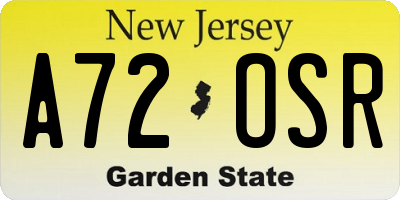 NJ license plate A72OSR