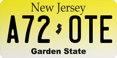 NJ license plate A72OTE