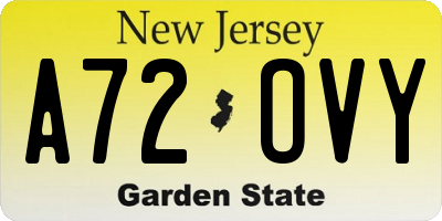 NJ license plate A72OVY