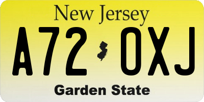 NJ license plate A72OXJ