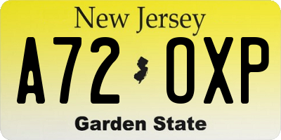 NJ license plate A72OXP