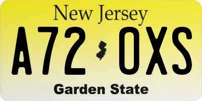 NJ license plate A72OXS