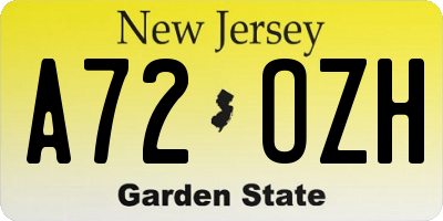 NJ license plate A72OZH