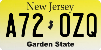 NJ license plate A72OZQ