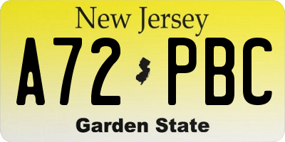 NJ license plate A72PBC